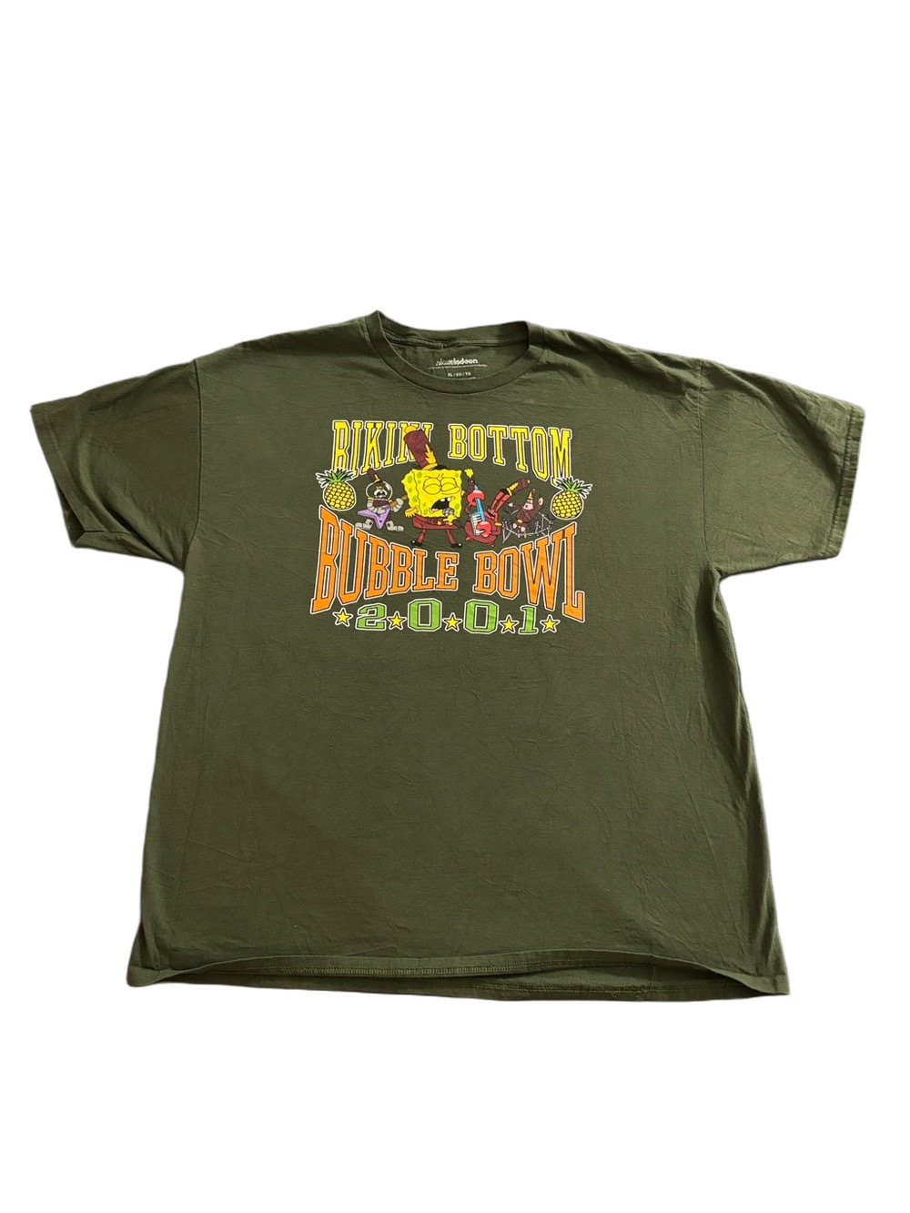 SpongeBob Bikini Bottom Bubble Bowl 2001 Graphic T Shirt XL Green